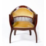 AN EDWARDIAN MAHOGANY AND INLAID ARMCHAIR