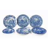 AN ASSORTED COLLECTION OF ENGLISH BLUE AND WHITE PORCELAIN PLATES, LATE 19TH/EARLY 20TH CENTURY