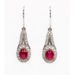 A PAIR OF RUBY AND DIAMOND PENDANT EARRINGS