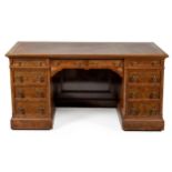 A WALNUT PEDESTAL DESK, 19TH CENTURY