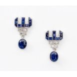 A PAIR OF GEM-SET PENDANT EARRINGS