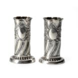 A PAIR OF VICTORIAN SILVER VASES, ROSENTHAL, JACOB AND CO, LONDON, 1885 AND 1888