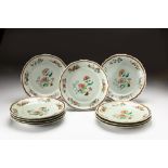 A SET OF TEN CHINESE FAMILLE ROSE EUROPEAN MARKET 'PEONY' PLATES, QING DYNASTY, 18TH CENTURY
