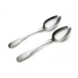 TWO CAPE FIDDLE PATTERN TABLESPOONS, IMPRESSED MIV