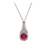 A RUBY AND DIAMOND CLIP-OVER PENDANT