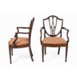 A PAIR OF HEPPLEWHITE STYLE MAHOGANY ARMCHAIRS
