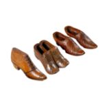 TWO PAIRS OF TREEN SHOES