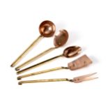 FIVE COPPER KITCHEN UTENSILS