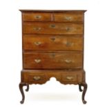 A GEORGE III OAK CHEST-ON-STAND