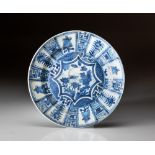 A RARE CHINESE BLUE AND WHITE "GRASHOPPER" PLATE, QING DYNASTY, KANGXI, 1662 - 1722