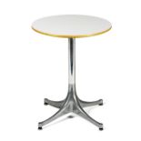 A WOOD AND ALUMINIUM PEDESTAL TABLE, DESIGNED IN 1954 BY GEORGE NELSON FOR HERMAN MILLER
