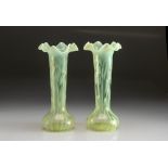 A PAIR OF VICTORIAN VASELINE GLASS VASES