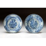 A PAIR OF CHINESE BLUE AND WHITE 'PEONY AND SCROLL' SOUP PLATES, QING DYNASTY, QIANLONG, 1736 - 1795