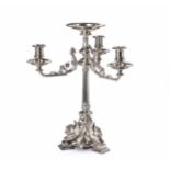 A VICTORIAN ELECTROPLATE THREE LIGHT CANDELABRA CENTREPIECE