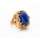 A LAPIS LAZULI AND DIAMOND RING