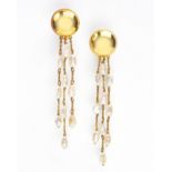 A PAIR OF GOLD AND 'RICE KRISPIE' PEARL PENDANT EARRINGS, FRANZ HUPPERTZ