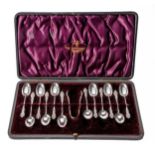 A CASED VICTORIAN SET OF TWELVE SILVER TEASPOONS, HENRY MATTHEWS, BIRMINGHAM, 1901