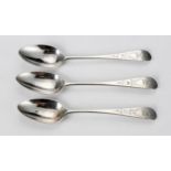 THREE SILVER BRIGHT-CUT OLD ENGLISH PATTERN TEASPOONS, T.W