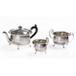 A GEORGE V SILVER THREE PIECE TEA SERVICE, JOSEPH GLOSTER, BIRMINGHAM, 1927