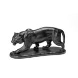 A BLACK PATINATED TERRACOTTA MODEL OF A TIGER