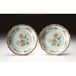 A PAIR OF CHINESE FAMILLE ROSE EUROPEAN MARKET 'PEONY' PLATES, QING DYNSATY, 18TH CENTURY