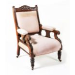 A MAHOGANY AND UPHOLSTERED ARMCHAIR, LATE 19TH CENTURY