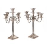 A PAIR OF FIVE LIGHT ELECTROPLATED CANDELABRA, MAPPIN AND WEBB