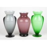 AN ASSORTED COLLECTION OF THREE COLOURED GLASS VASES, MODERN