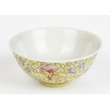 A CHINESE YELLOW-GROUND FAMILLE ROSE "BATS AND SHOU" BOWL, REPUBLIC PERIOD, 1912-1949