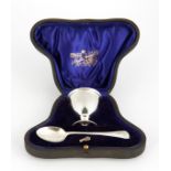 SILVER PEDESTAL EGG CUP AND SPOON