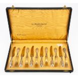 SET SIX ITALIAN SILVER FRUIT KNIVES AND FORKS