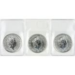 A 2022 SET OF 3 SILVER BRITANNIA COINS