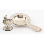 RUSSIAN SILVER TEA STRAINER AND PLATED SALT CELLAR