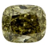 A CUSHION-CUT DIAMOND BROWNISH GREEN 1,52 CARATS