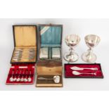 COLLECTION OF SILVER CRUET SETS, LIQUEUR GOBLETS AND SPOONS