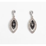 A PAIR OF BLACK AND WHITE DIAMOND PENDANT EARRINGS