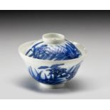 A CHINESE BLUE AND WHITE "TIGER LILY" BOWL AND COVER, QING DYNASTY, 19TH CENTURY