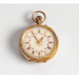 AN ENAMELLED 9CT GOLD OPEN-FACED POCKET WATCH