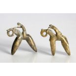 A NEAR-PAIR OF SMALL CAST BRONZE SCULPTURES OF SAO HORSEMEN, CHAD