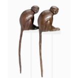 A DONALD GREIG PAIR OF BRONZE VERVET MONKEYS, 2000