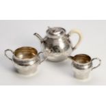 A VICTORIAN SILVER THREE PIECE TEA SERVICE, WILLIAM HUNTER AND SONS, LONDON, 1884