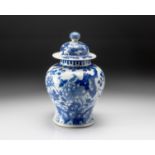 A CHINESE BLUE AND WHITE "SONGBIRD AND PEONY" JAR AND COVER, QING DYNASTY, 19TH CENTURY