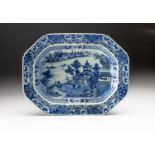 A CHINESE BLUE AND WHITE "VILLAGE HAMLET" DISH, QING DYNASTY, QIANLONG, 1736 - 1795
