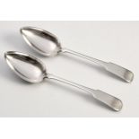 TWO CAPE SILVER FIDDLE PATTERN TABLESPOONS, GEORGE WOLHUTER