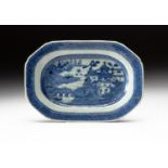 A CHINESE BLUE AND WHITE "VILLAGE HAMLET" PLATTER, QING DYNASTY, 18TH CENTURY