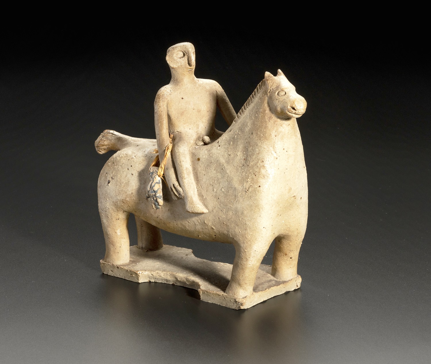 HYLTON NEL (SOUTH AFRICAN 1941 - ): A STONEWARE FIGURE OF A MAN ON A HORSE, 1960s