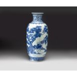 A CHINESE BLUE AND WHITE "PINE, CRANE AND DEER" VASE, LATE REPUBLIC PERIOD, 1912 - 1949