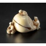 A JAPANESE MARINE TUSK "MOKUGYO" NETSUKE, MEIJI PERIOD, 1868 - 1912