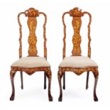 A PAIR OF DUTCH WALNUT AND MARQUETRY CHAIRS