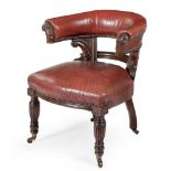 A VICTORIAN MAHOGANY AND LEATHER UPHOLSTERED TUB ARMCHAIR